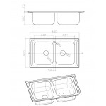 Sink Stainless (Steel) 86x50 material: Inox surface: Matt free nested 2 cabinet, color: Chrome Stainless steel