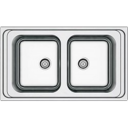 Νεροχύτης ανοξείδωτος 86x50 από inox επιφάνεια: Λεία ματ χωρίς πάγκο ένθετος 2 γούρνες, χρώμα: Χρωμέ Ανοξείδωτοι
