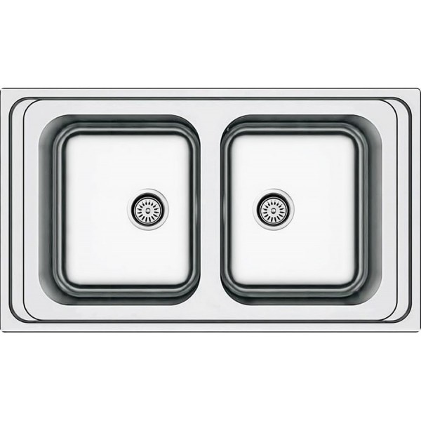 Sink Stainless (Steel) 86x50 material: Inox surface: Matt free nested 2 cabinet, color: Chrome Stainless steel