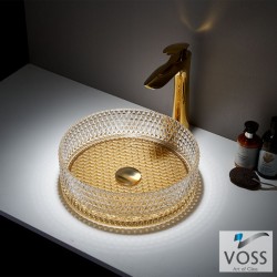 Washbasin Free standing 40x40x11,2 material: Crystal Without hole Without overflow, color: Gold surface: Glossy Free standing