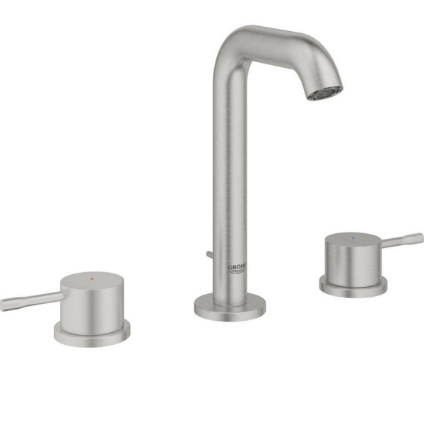 Wash basin tap Deck-mounted dual-level L size material: Brass With pop-up waste set, color: Chrome surface: Brushed Deck-mounted Wash basin tap Deck-mounted dual-level L size material: Brass With pop-up waste set, color: Chrome surface: Brushed Deck-mounted
