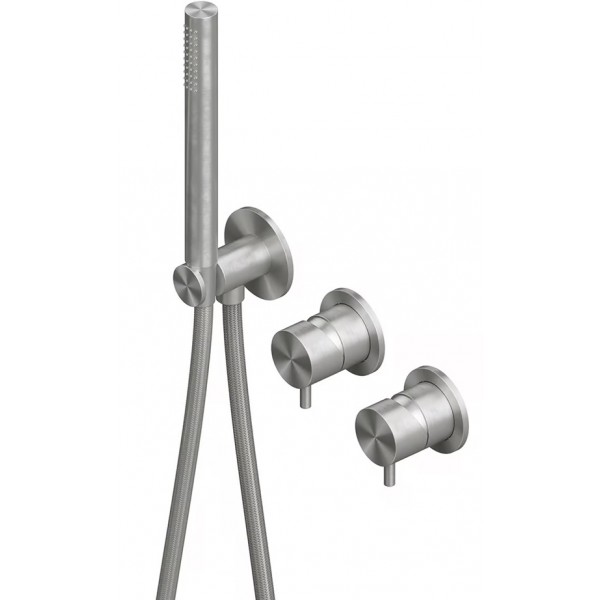 Shower tap Wall-mounted external part 2 way 3 holes material: Inox mixer with hand shower, hose and holder, color: Chrome surface: Brushed Wall-mounted - external part
