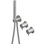 Shower tap Wall-mounted external part 2 way 3 holes material: Inox mixer with hand shower, hose and holder, color: Chrome surface: Brushed Wall-mounted - external part