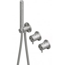 Shower tap Wall-mounted external part 2 way 3 holes material: Inox mixer with hand shower, hose and holder, color: Chrome surface: Brushed Wall-mounted - external part
