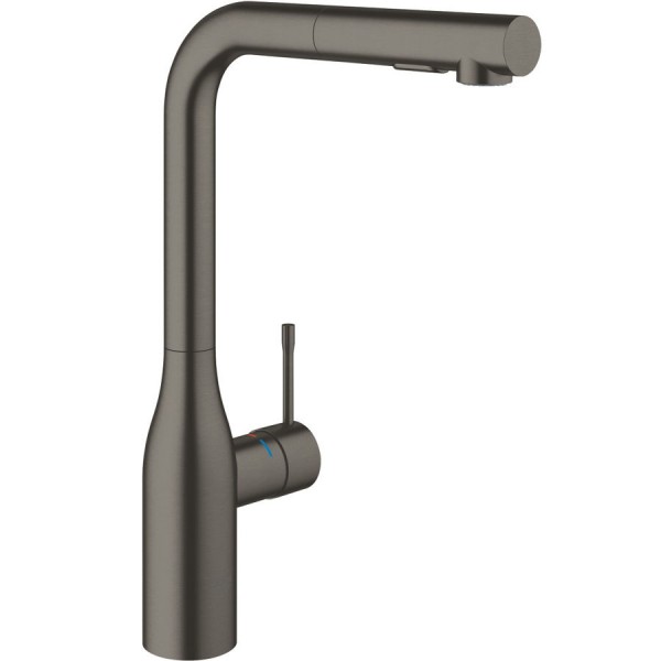 Μπαταρία κουζίνας επικαθήμενη από ορείχαλκο με ντους L-Spout, 2 λειτουργιών, Brushed Hard Graphite, χρώμα: Γκρι επιφάνεια: Βουρτσισμένη Επικαθήμενες