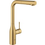 Μπαταρία κουζίνας επικαθήμενη από ορείχαλκο με ντους L-spout, 2 λειτουργιών, Brushed Cool Sunrise, χρώμα: Χρυσό επιφάνεια: Βουρτσισμένη Επικαθήμενες