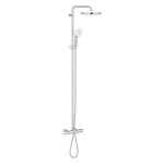 Bathtub tap with showerpipe and overhead shower Wall-mounted material: Brass thermostatic, color: Chrome surface: Glossy Wall-mounted exposed with showerpipe and overhead shower Bathtub tap with showerpipe and overhead shower Wall-mounted material: Brass thermostatic, color: Chrome surface: Glossy Wall-mounted exposed with showerpipe and overhead shower