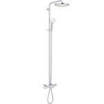 Bathtub tap with showerpipe and overhead shower Wall-mounted material: Brass thermostatic, color: Chrome surface: Glossy Wall-mounted exposed with showerpipe and overhead shower Bathtub tap with showerpipe and overhead shower Wall-mounted material: Brass thermostatic, color: Chrome surface: Glossy Wall-mounted exposed with showerpipe and overhead shower