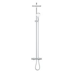 Bathtub tap with showerpipe and overhead shower Wall-mounted material: Brass thermostatic, color: Chrome surface: Glossy Wall-mounted exposed with showerpipe and overhead shower