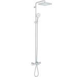 Bathtub tap with showerpipe and overhead shower Wall-mounted material: Brass thermostatic, color: Chrome surface: Glossy Wall-mounted exposed with showerpipe and overhead shower