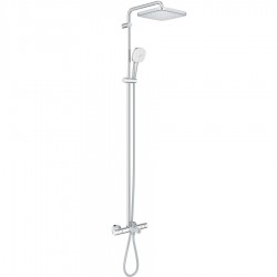 Bathtub tap with showerpipe and overhead shower Wall-mounted material: Brass thermostatic, color: Chrome surface: Glossy Wall-mounted exposed with showerpipe and overhead shower