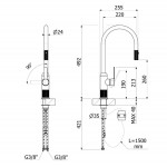 Μπαταρία κουζίνας επικαθήμενη από ορείχαλκο με ντους 2 λειτουργιών, Inox Finish, χρώμα: Χρωμέ επιφάνεια: Βουρτσισμένη Επικαθήμενες