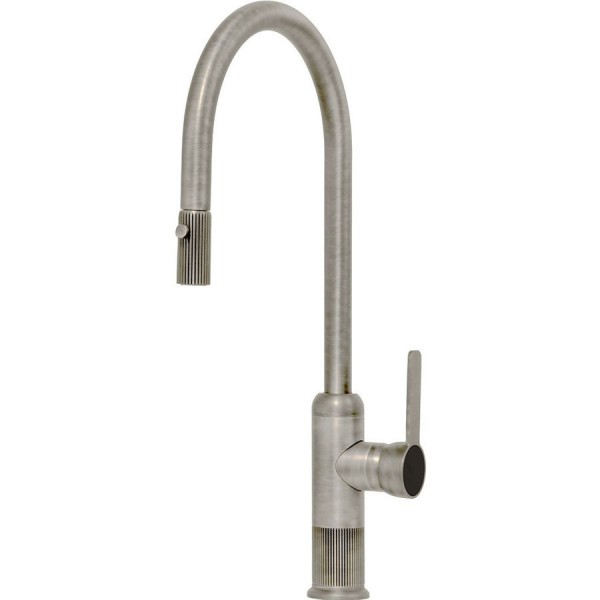 Μπαταρία κουζίνας επικαθήμενη από ορείχαλκο με ντους 2 λειτουργιών, Inox Finish, χρώμα: Χρωμέ επιφάνεια: Βουρτσισμένη Επικαθήμενες