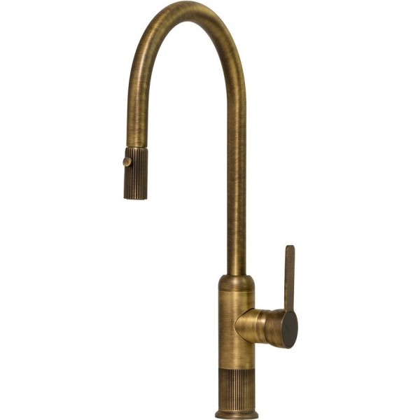 Μπαταρία κουζίνας επικαθήμενη από ορείχαλκο με ντους 2 λειτουργιών, Antique Brass, χρώμα: Μπρονζέ επιφάνεια: Βουρτσισμένη Επικαθήμενες