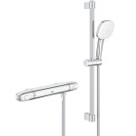 Shower tap Wall-mounted exposed material: Brass thermostatic with hand shower, hose and slider rail, color: Chrome surface: Glossy Wall-mouned exposed Shower tap Wall-mounted exposed material: Brass thermostatic with hand shower, hose and slider rail, color: Chrome surface: Glossy Wall-mouned exposed