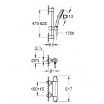 Μπαταρία ντουζιέρας επίτοιχη από ορείχαλκο θερμοστατική με τηλέφωνο, σπιράλ, βέργα ντους, χρώμα: Χρωμέ επιφάνεια: Γυαλιστερή Επίτοιχες