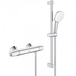 Shower tap Wall-mounted exposed material: Brass thermostatic with hand shower, hose and slider rail, color: Chrome surface: Glossy Wall-mouned exposed