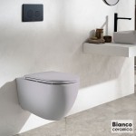 Wall-mounted toilet & toilet seat soft closing, style: Sandwich hidden fixation Rimless Slim 53x36,5 surface: Matt, color: Grey Wall-mounted Wall-mounted toilet & toilet seat soft closing, style: Sandwich hidden fixation Rimless Slim 53x36,5 surface: Matt, color: Grey Wall-mounted
