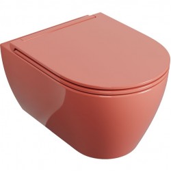 Σετ Λεκάνη επίτοιχη (κρεμαστή) υψηλής πίεσης + Κάλυμμα soft closing Rimless Sandwich slim κρυφή στήριξη peach glossy 50,5cm επιφάνεια: Γυαλιστερή, χρώμα: Ροζ Επίτοιχες ΥΠ