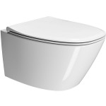 Wall-mounted toilet & toilet seat soft closing, style: Sandwich hidden fixation Rimless Slim 54,5x37 surface: Glossy, color: White Wall-mounted Wall-mounted toilet & toilet seat soft closing, style: Sandwich hidden fixation Rimless Slim 54,5x37 surface: Glossy, color: White Wall-mounted