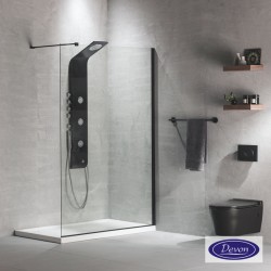 Καμπίνα ντουζιέρας ευθύγραμμη 100x220 8mm σταθερή με βραχίονα στήριξης, Black Matt επιφάνεια: Ματ, χρώμα: Μαύρο Ευθύγραμμες