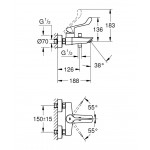 Μπαταρία μπανιέρας ΑΜΕΑ κορμός (χωρίς σπιράλ, τηλέφωνο, στήριγμα), χρώμα: Χρωμέ από ορείχαλκο Μπαταρίες μπανιέρας ΑΜΕΑ