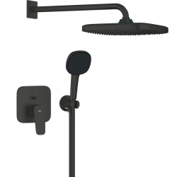 Shower tap and overhead shower Wall-mounted concealed - external part material: Brass, color: Black surface: Matt Wall-mounted with overhead shower
