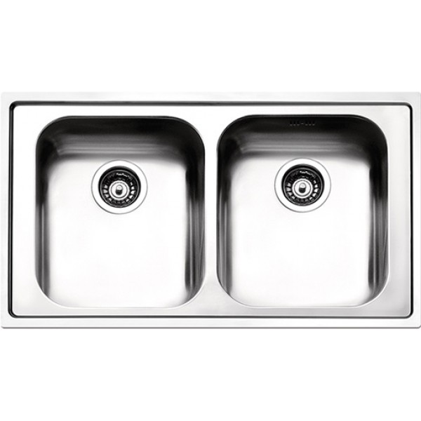 Νεροχύτης ανοξείδωτος 86x50 από inox επιφάνεια: Λεία ματ χωρίς πάγκο ένθετος 2 γούρνες, χρώμα: Χρωμέ Ανοξείδωτοι