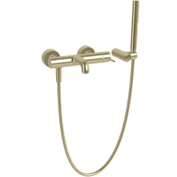Μπαταρία μπανιέρας επίτοιχη από ορείχαλκο με τηλέφωνο, σπιράλ, στήριγμα κομπλέ, brushed campagne αναμεικτική, χρώμα: Χρυσό επιφάνεια: Ματ Επίτοιχες