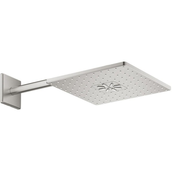 Κεφαλή ντους επίτοιχος τύπος 31x31 από ορείχαλκο 1 ροής 310, & βραχίονας 40-43cm, supersteel, χρώμα: Χρωμέ επιφάνεια: Βουρτσισμένη Κεφαλές ντους