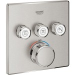 Shower tap Wall-mounted external part 3 way material: Brass thermostatic With plate with separate exits without hand shower, hose and holder, color: Chrome surface: Brushed Wall-mounted - external part
