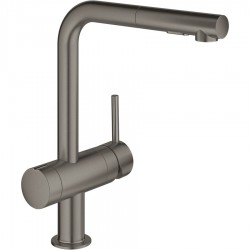 Kitchen tap Deck-mounted material: Brass with shower, color: Grey surface: Brushed Deck-mounted