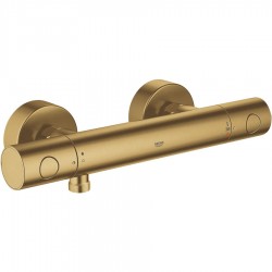 Shower tap Wall-mounted exposed material: Brass thermostatic without hand shower, hose and holder, color: Gold surface: Brushed Wall-mouned exposed