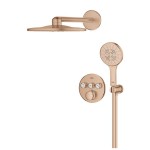 Shower tap and overhead shower Wall-mounted concealed - complete set 3 way material: Brass thermostatic, color: Pink Gold surface: Brushed Wall-mounted with overhead shower Shower tap and overhead shower Wall-mounted concealed - complete set 3 way material: Brass thermostatic, color: Pink Gold surface: Brushed Wall-mounted with overhead shower