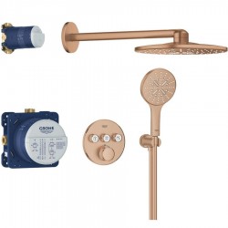 Μπαταρία ντουζιέρας και κεφαλή ντους εντοιχιζόμενη 3 εξόδων από ορείχαλκο θερμοστατική Brushed warm sunset, χρώμα: Ροζ Χρυσό επιφάνεια: Βουρτσισμένη Εντοιχιζόμενες με κεφαλή