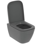 Wall-mounted toilet & toilet seat soft closing, style: Wrapover hidden fixation Rimless Glossy Grey 54x35,5 surface: Glossy, color: Grey Wall-mounted