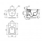Wall-mounted toilet & toilet seat soft closing, style: Wrapover hidden fixation Rimless Glossy Grey 54x35,5 surface: Glossy, color: Grey Wall-mounted