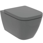 Wall-mounted toilet & toilet seat soft closing, style: Wrapover hidden fixation Rimless Glossy Grey 54x35,5 surface: Glossy, color: Grey Wall-mounted