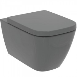 Wall-mounted toilet & toilet seat soft closing, style: Wrapover hidden fixation Rimless Glossy Grey 54x35,5 surface: Glossy, color: Grey Wall-mounted