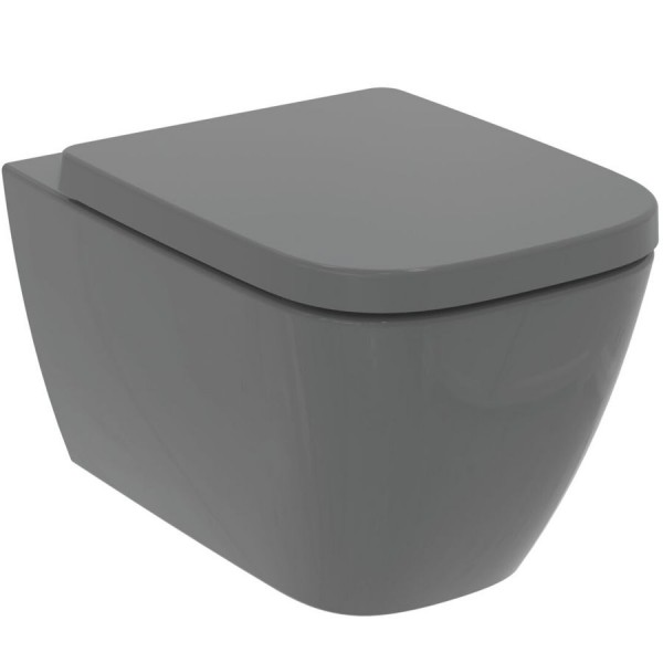 Wall-mounted toilet & toilet seat soft closing, style: Wrapover hidden fixation Rimless Glossy Grey 54x35,5 surface: Glossy, color: Grey Wall-mounted