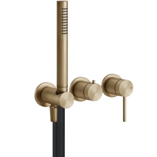 Shower tap Wall-mounted external part 2 way 3 holes material: Inox mixer with hand shower, hose and holder, color: Bronze surface: Brushed Wall-mounted - external part
