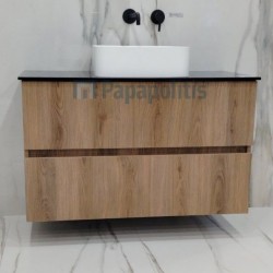 Βάση επίπλου χωρίς νιπτήρα 99x45x60 από ξύλο συνθετικό solid surface Onyx Black χρώμα 327 επίτοιχου τύπου, χρώμα: Ξύλο Δρυς Βάσεις επίπλου χωρίς νιπτήρα