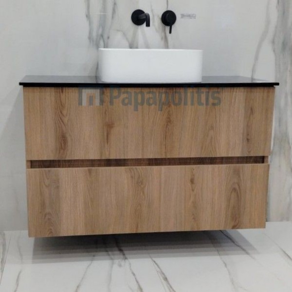 Βάση επίπλου χωρίς νιπτήρα 99x45x60 από ξύλο συνθετικό solid surface Onyx Black χρώμα 327 επίτοιχου τύπου, χρώμα: Ξύλο Δρυς Βάσεις επίπλου χωρίς νιπτήρα
