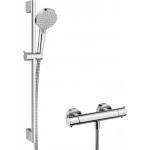 Shower tap Wall-mounted exposed material: Brass thermostatic with hand shower, hose and slider rail, color: Chrome surface: Glossy Wall-mouned exposed