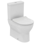 Floor standing close-coupled toilet & flushing cistern & toilet seat soft closing, style: Sandwich back to wall Rimless Slim vertical outlet / horizontal outlet p Universal 60,5x37 surface: Glossy, color: White Floor standing close-coupled