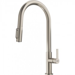 Kitchen tap Deck-mounted material: Brass with shower with water filter Décor Steel C-Spout, color: Chrome surface: Brushed Deck-mounted