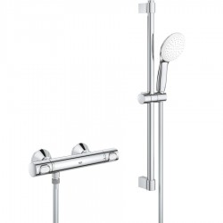 Μπαταρία ντουζιέρας επίτοιχη από ορείχαλκο θερμοστατική με τηλέφωνο, σπιράλ, βέργα ντους Βέργα 60cm, Τηλέφωνο Tempesta 110 1 λειτουργίας, Σπιράλ Relexaflex 1,75m, χρώμα: Χρωμέ επιφάνεια: Γυαλιστερή Επίτοιχες