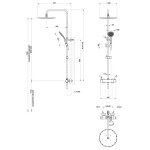 Shower tap with showerpipe and overhead shower Wall-mounted material: Brass thermostatic, color: Chrome surface: Glossy Wall-mounted exposed with showerpipe and overhead shower