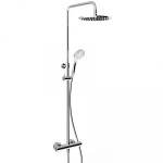 Shower tap with showerpipe and overhead shower Wall-mounted material: Brass thermostatic, color: Chrome surface: Glossy Wall-mounted exposed with showerpipe and overhead shower