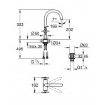 Wash basin tap Deck-mounted dual-level L size material: Brass With push-open waste set, color: Chrome surface: Glossy Deck-mounted
